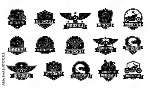 Vintage motorcycle badges and emblems set retro biker logo collection vector illustration