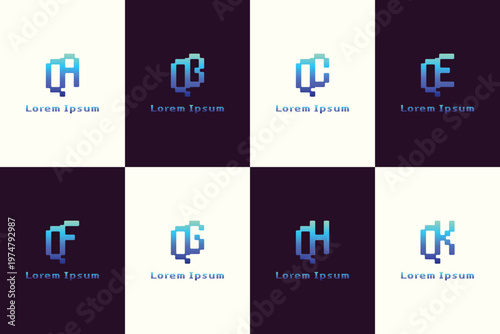 Letters QA QB QC QE QF QG QH QK Pixel Monogram Logo Set