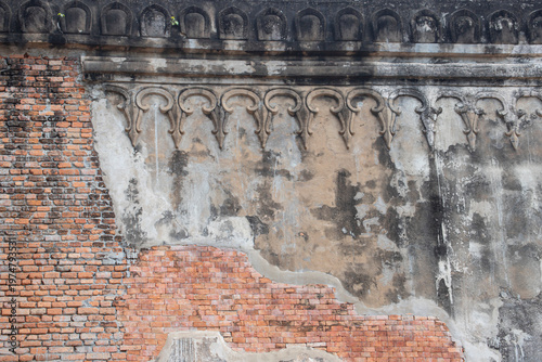 Red White Wall Background. Old Grungy Brickwork Horizontal Texture. Brickwall Backdrop. Structure With Broken Stucco And Plaster.