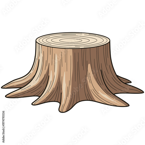 A tree stump sits alone in a forest clearing viewed from above.