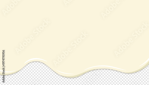 Melting white glaze. Realistic mayonnaise and cream drip with flowing liquid texture. Abstract white background for donut icing, yogurt spreading and creamy dairy food. Molten glossy border.