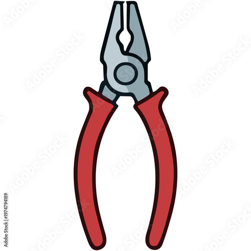 An illustration depicts red-handled pliers on a white background.