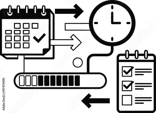 time management concept with calendar clock and checklist