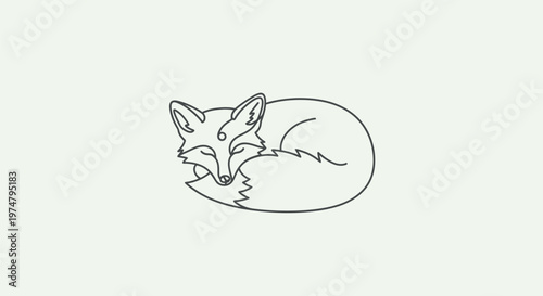 Minimalist black line art illustration of a curled up sleeping fox with closed eyes, depicted in a modern and elegant artistic style, perfect for contemporary designs.