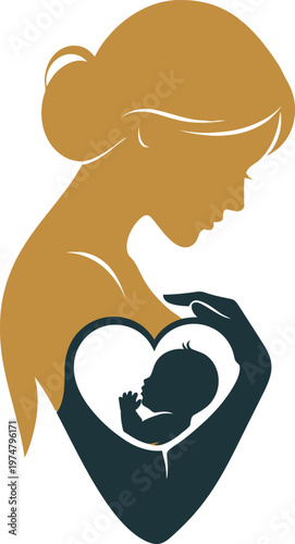A beautiful golden and dark blue silhouette artwork symbolizing the profound love, care, and protection of a mother for her unborn child, nestled within a heart shape.