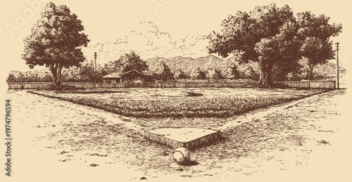 Baseball Field illustration, vector format. This vector illustration can be used in any size you like for advertising, logos, and other work.