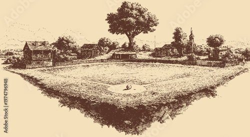 Baseball Field illustration, vector format. This vector illustration can be used in any size you like for advertising, logos, and other work.