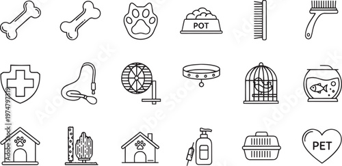 Pet Care and Veterinary Supplies Minimalist Icons