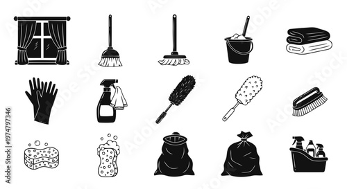 Vector illustration of cleaning icons set, vector illustration on a transparent background