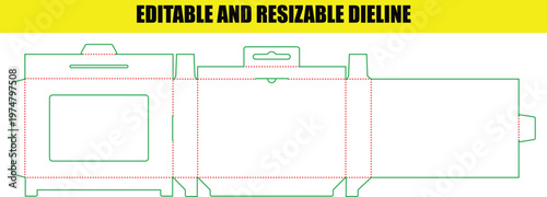 Retail Tuck End Packaging Box Die Line Template with Wide Display Window Hang Tab