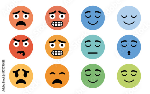 Collection of emoji-style faces representing various emotions.