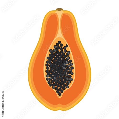 Sliced tropical papaya fruit, revealing vibrant orange flesh and black seeds