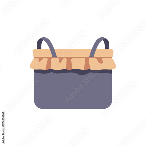 gray beige fabric basket, storage container, colorful vector flat style illustration