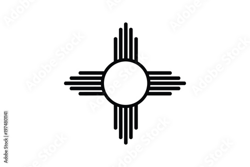 Minimalist Line Art Depiction of the Zia Sun Symbol, Traditional Native American Cultural Icon from New Mexico, USA
