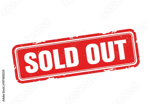 Red sold out stamp indicating product availability status isolated on transparent background