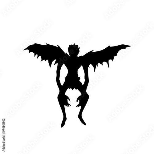 Shadow Figure Silhouette: A dark silhouette of an enigmatic figure, possibly a mythical entity, takes flight against a backdrop, exuding an air of mystery and the unknown.
