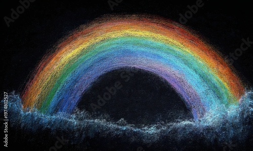 Vibrant Rainbow Arch Formed From Glitter And Sparkles Against A Dark Starry Sky With A Hint Of Blue Clouds On The Horizon Creating A Magical And Dreamy Atmosphere Of Hope And Wonder