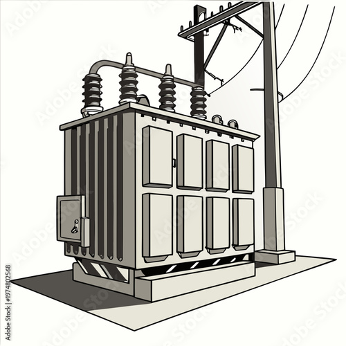 Electrical transformer with tower and wires power