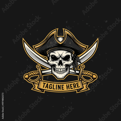Pirate Skull With Crossed Swords Logo.