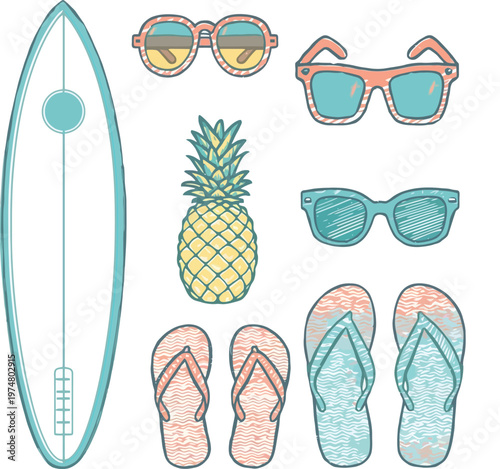 Vibrant summer accessories and beach essentials illustration