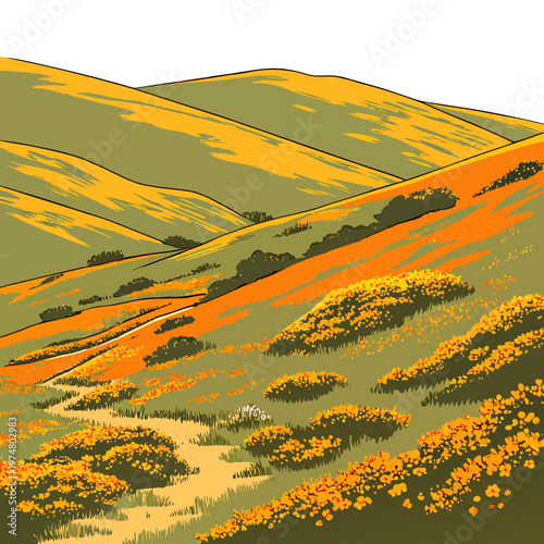 Vibrant Hillside with Yellow and Orange Flowers yellow flowers