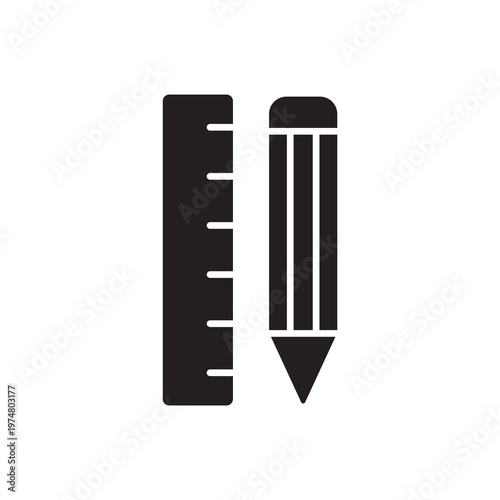 Ruler and Pencil Glyph Vector for Drafting Measurement