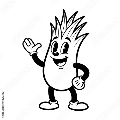 Retro Cartoon Aloe Vera Plant Mascot Waving Hand Vector Illustration