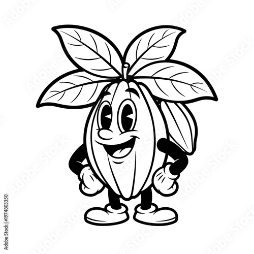 Smiling Retro Cartoon Cocoa Bean Mascot Happy Character Vector Illustration