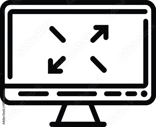 Computer monitor displaying navigation and resize arrows on the screen