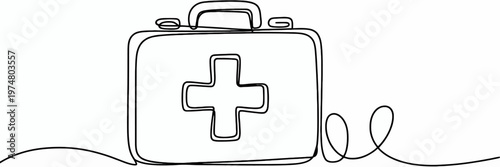 Minimalist line drawing of a first aid kit with a cross 1