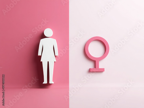 Female gender symbol and human figure icon isolated on transparent background