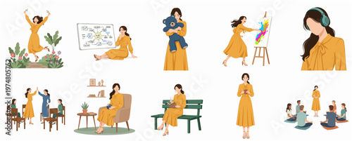Minimalist Lineart Woman in Various Activities, Lifestyle and Hobby in One Collection
