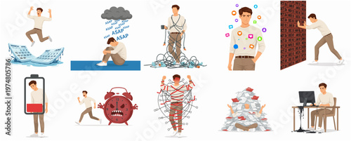 Flat Illustration Various Emotional Mental State and Business Struggle Concept Isolated