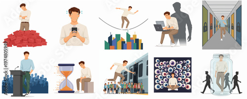 Flat Illustration Set of Conceptual Man Metaphor Business and Lifestyle