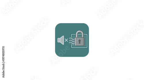 Icon representing sound mute feature with a padlock symbolizing privacy and security in a minimalist design suitable for digital applications