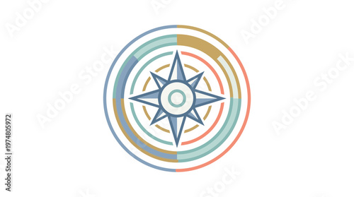 Abstract Compass Design with Colorful Segments and Geometric Elements for Navigation and Adventure Themes