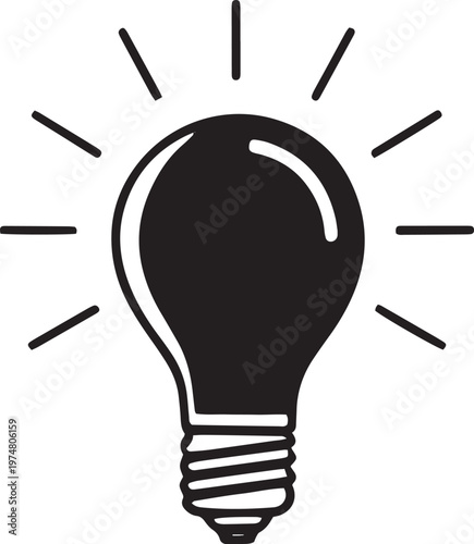 A black light bulb emits bright rays of light. The bulb has a rounded shape and a visible filament.