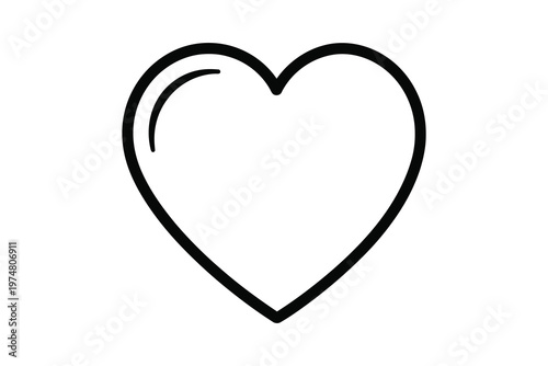 A simple, elegant black and white line drawing of a heart, symbolizing love and affection, perfect for romantic and sentimental designs.