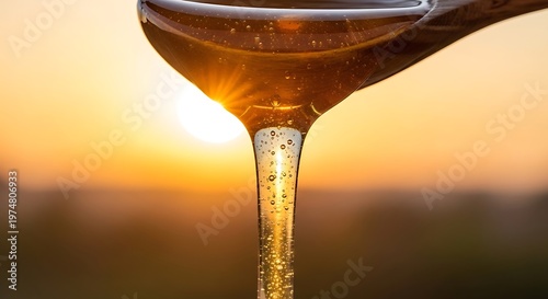 Golden Honey Dripping From Wooden Spoon