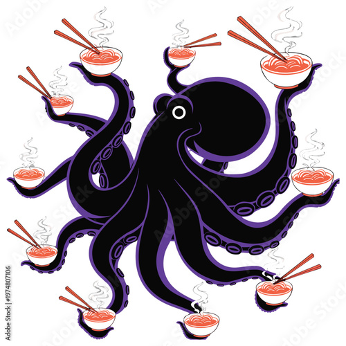 Octopus Ramen Master Mascot T Shirt Design