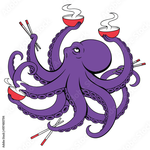 Octopus Ramen Master Mascot T Shirt Design