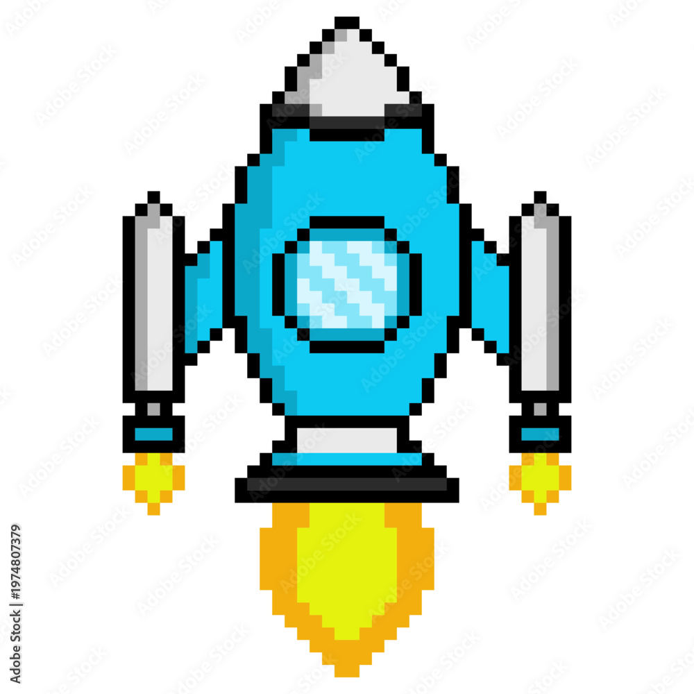 Obraz premium Vector Illustration of Rocket with Pixel Art Design
