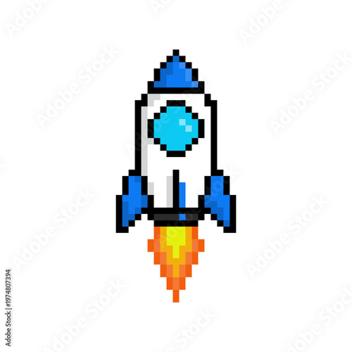 Vector Illustration of Rocket with Pixel Art Design