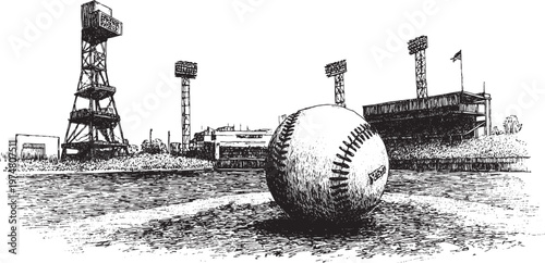 Baseball stadium illustration, vector format. This vector illustration can be used in any size you like for advertising, logos, and other work.