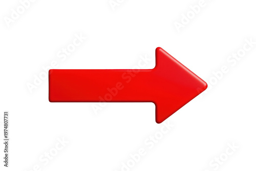 Red 3d arrow pointing right on a transparent background, symbolizing direction, navigation, and growth