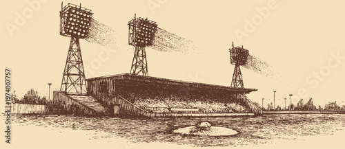 Baseball stadium illustration, vector format. This vector illustration can be used in any size you like for advertising, logos, and other work.