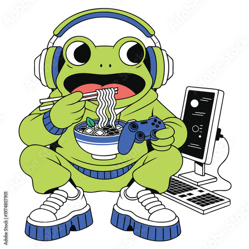 Frog Gamer Ramen Mascot T Shirt Graphic