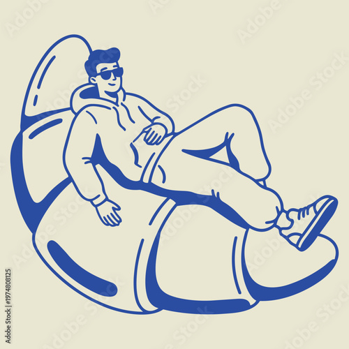 Relaxation on a Croissant: A relaxed individual reclines on an oversized croissant, embodying a whimsical fusion of food and leisure.