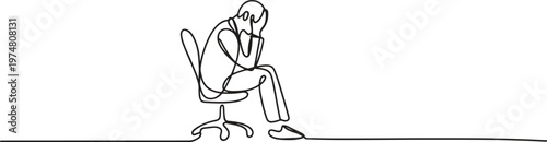 A distressed man sitting on an office chair, overwhelmed with stress.