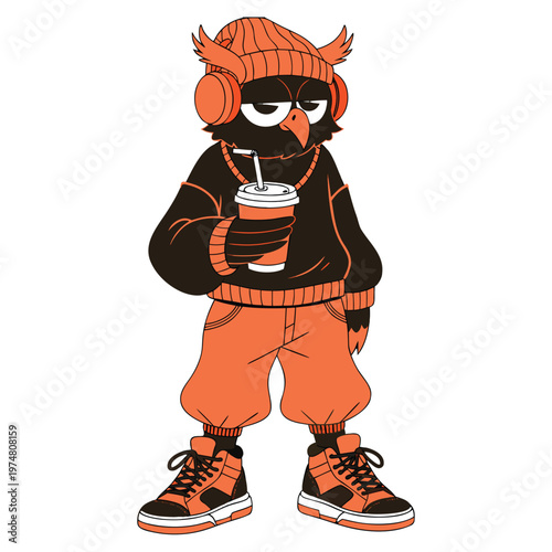 Stylish Winter Streetwear Character with Coffee Cartoon Illustration